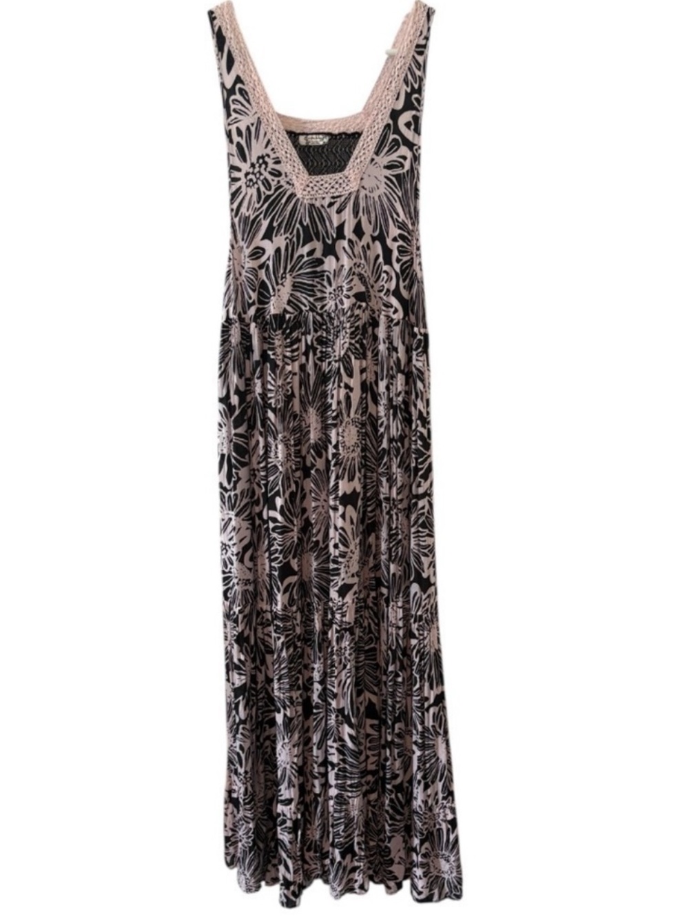 NWOT Free People Black & Pink Tiers To You Maxi Dress Crochet Details - Picture 4 of 7